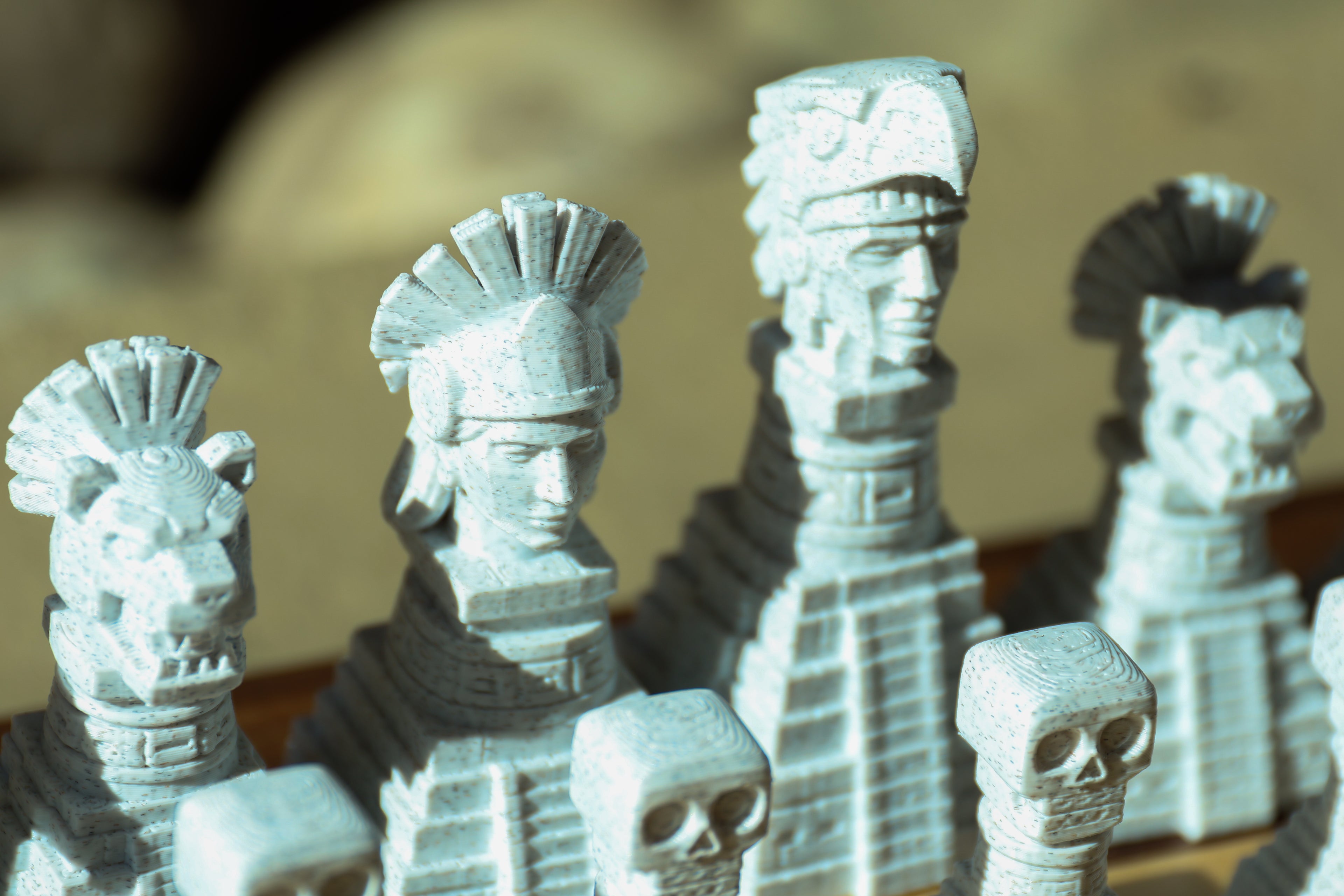 Aztec Chess Set (Unpainted Version) (No Board) – 3D-Printed Chess Set Inspired by the Aztec Civilization