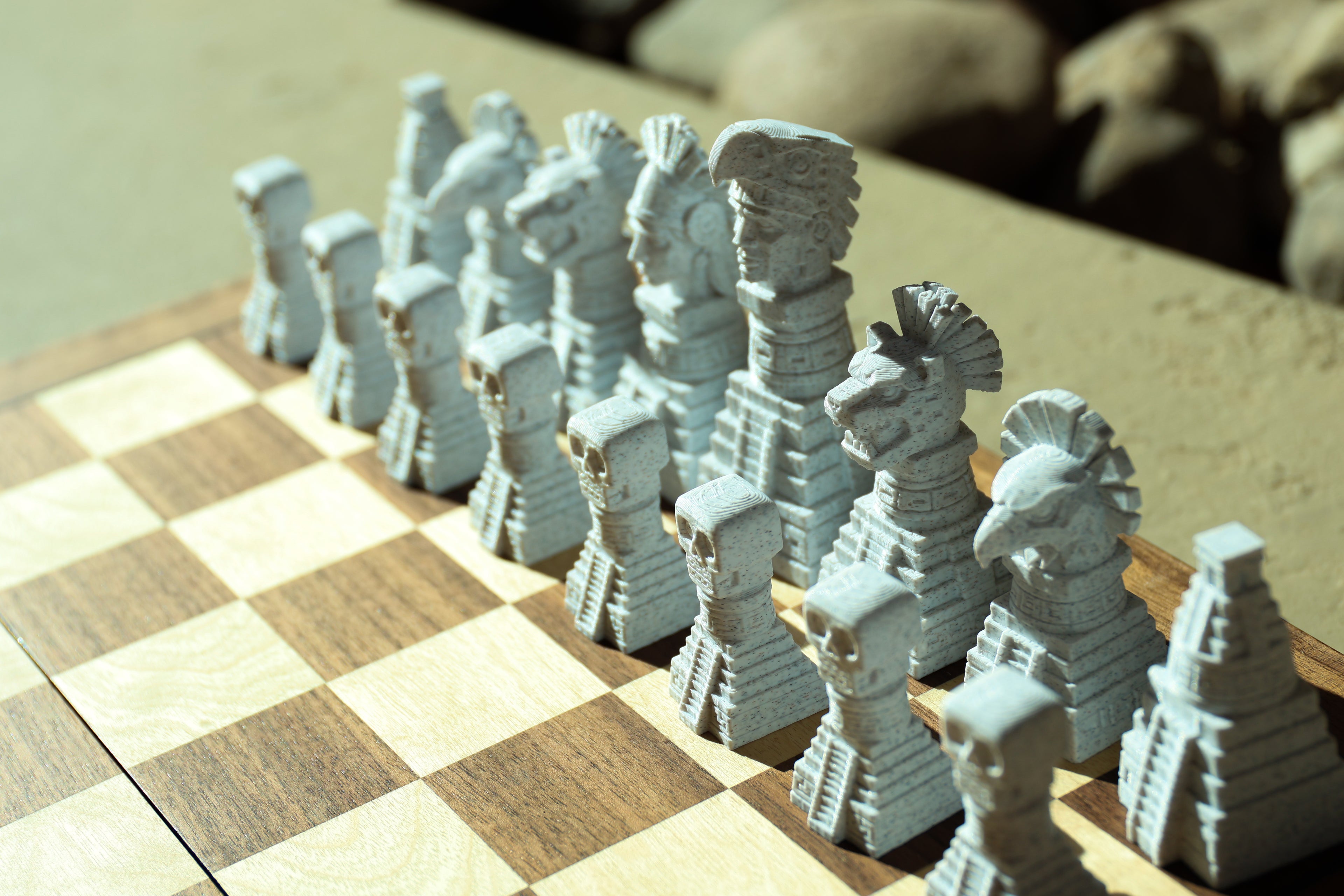 Aztec Chess Set (Unpainted Version) (No Board) – 3D-Printed Chess Set Inspired by the Aztec Civilization