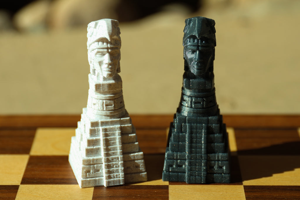 Aztec Chess Set (Unpainted Version) (No Board) – 3D-Printed Chess Set Inspired by the Aztec Civilization