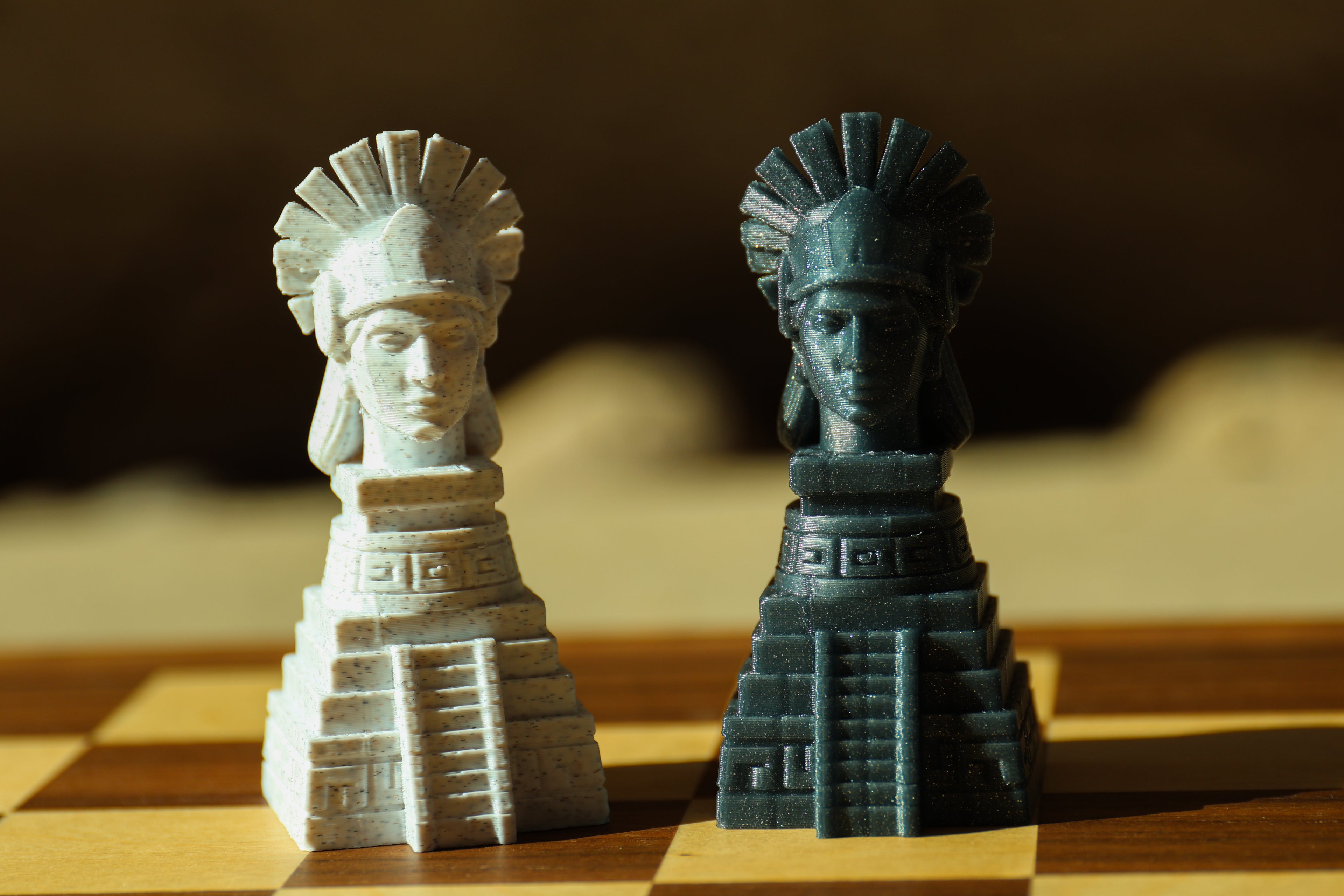 Aztec Chess Set (Unpainted Version) (No Board) – 3D-Printed Chess Set Inspired by the Aztec Civilization