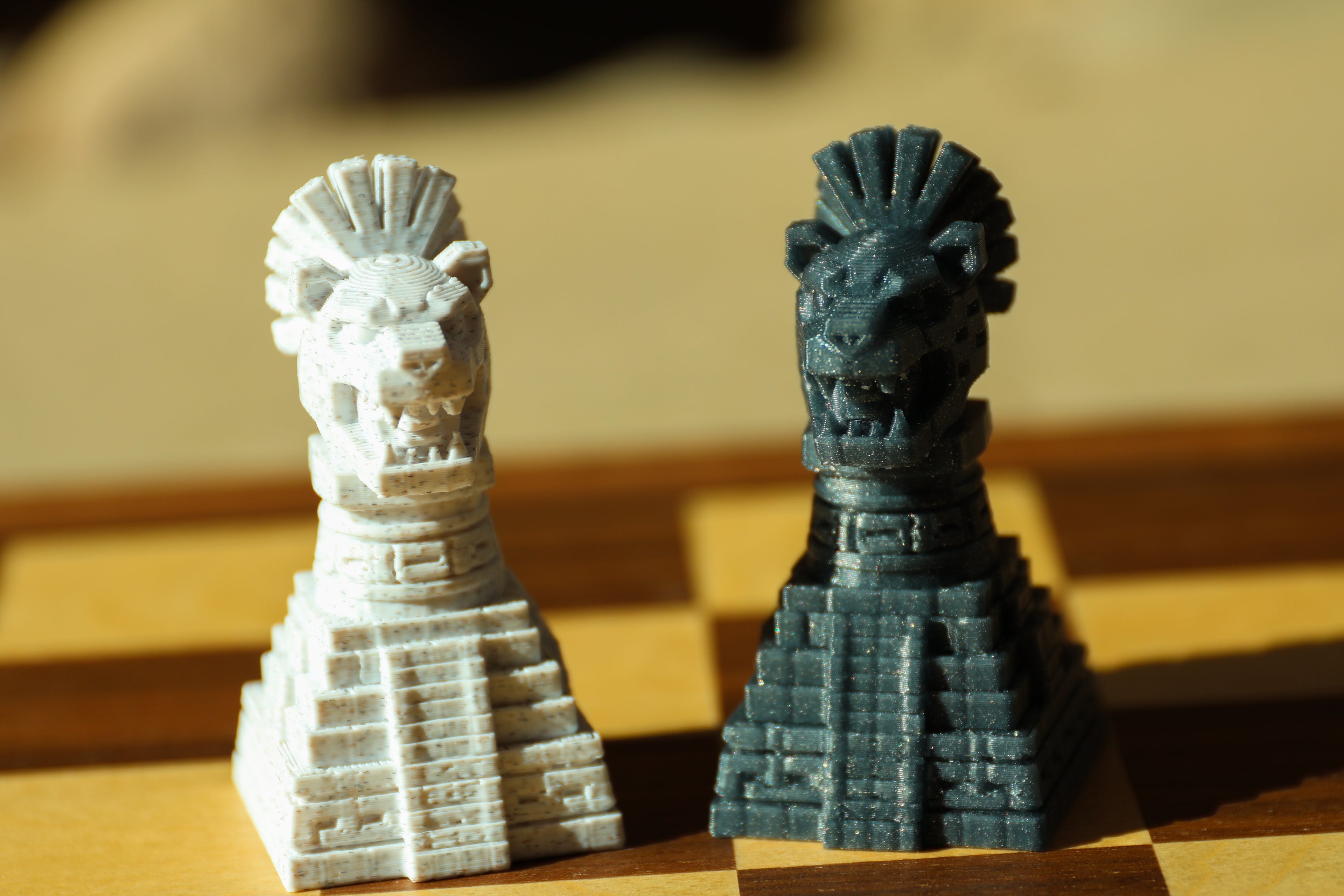 Aztec Chess Set (Unpainted Version) (No Board) – 3D-Printed Chess Set Inspired by the Aztec Civilization