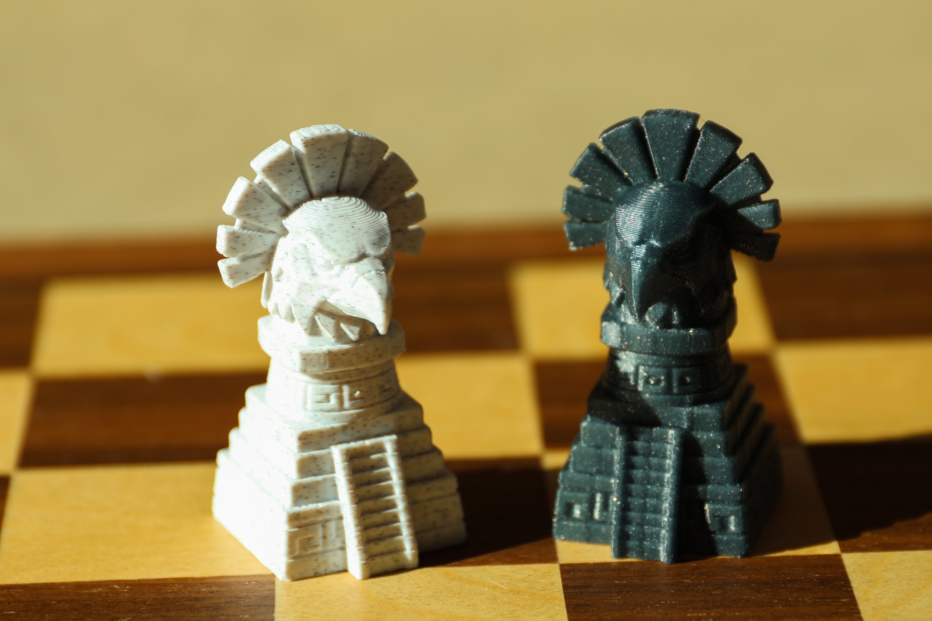 Aztec Chess Set (Unpainted Version) (No Board) – 3D-Printed Chess Set Inspired by the Aztec Civilization