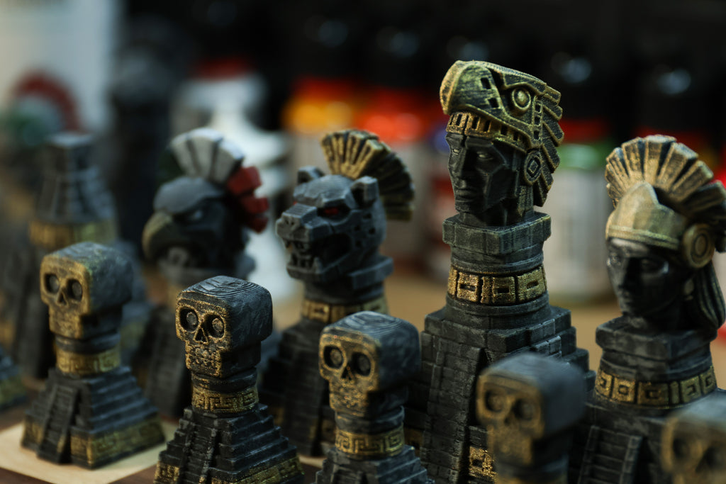 The Aztec Chess Set: Collectable pieces handpainted ancient civilization. Historical gift (No Board).