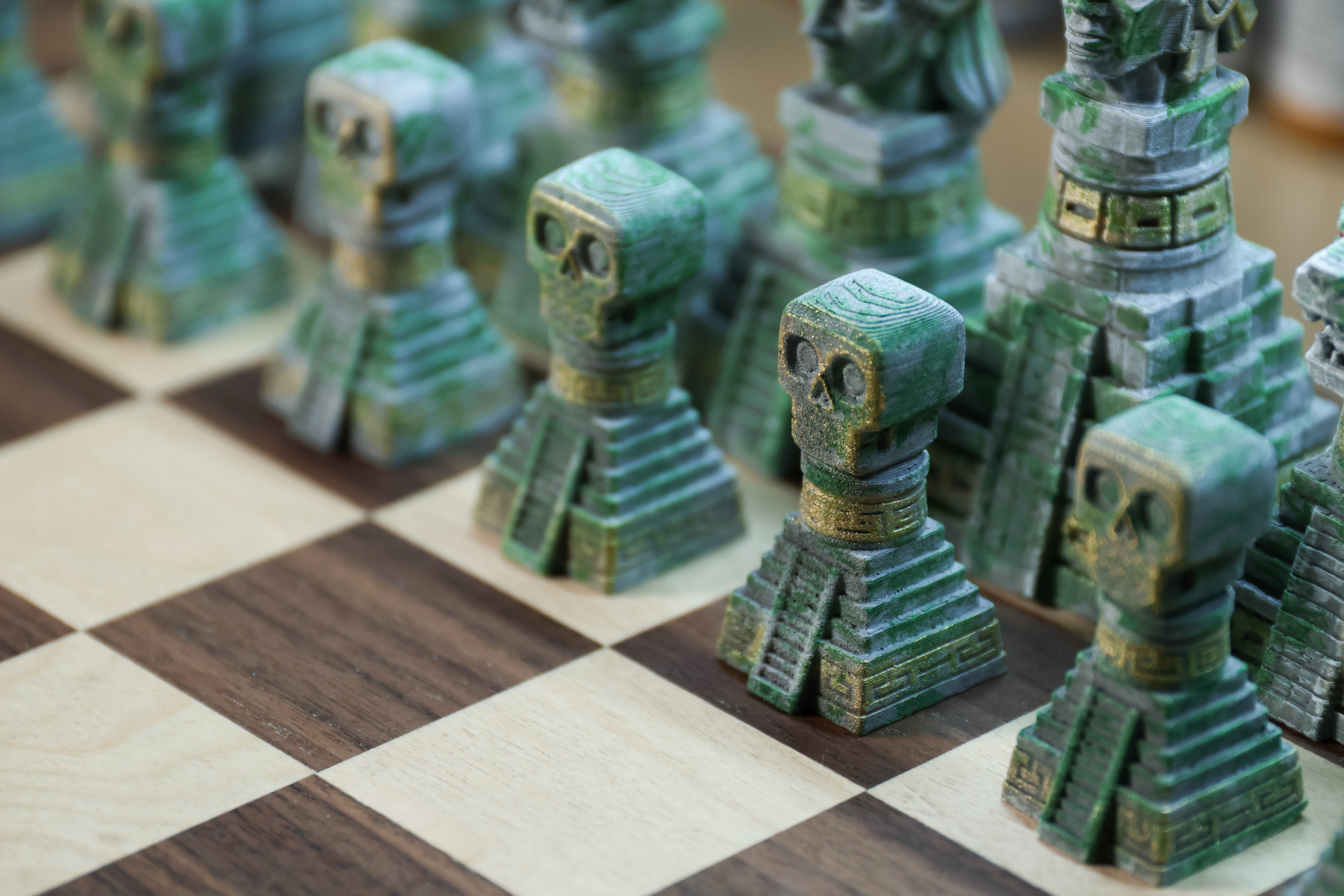 The Aztec Chess Set: Collectable pieces handpainted ancient civilization. Historical gift (No Board).