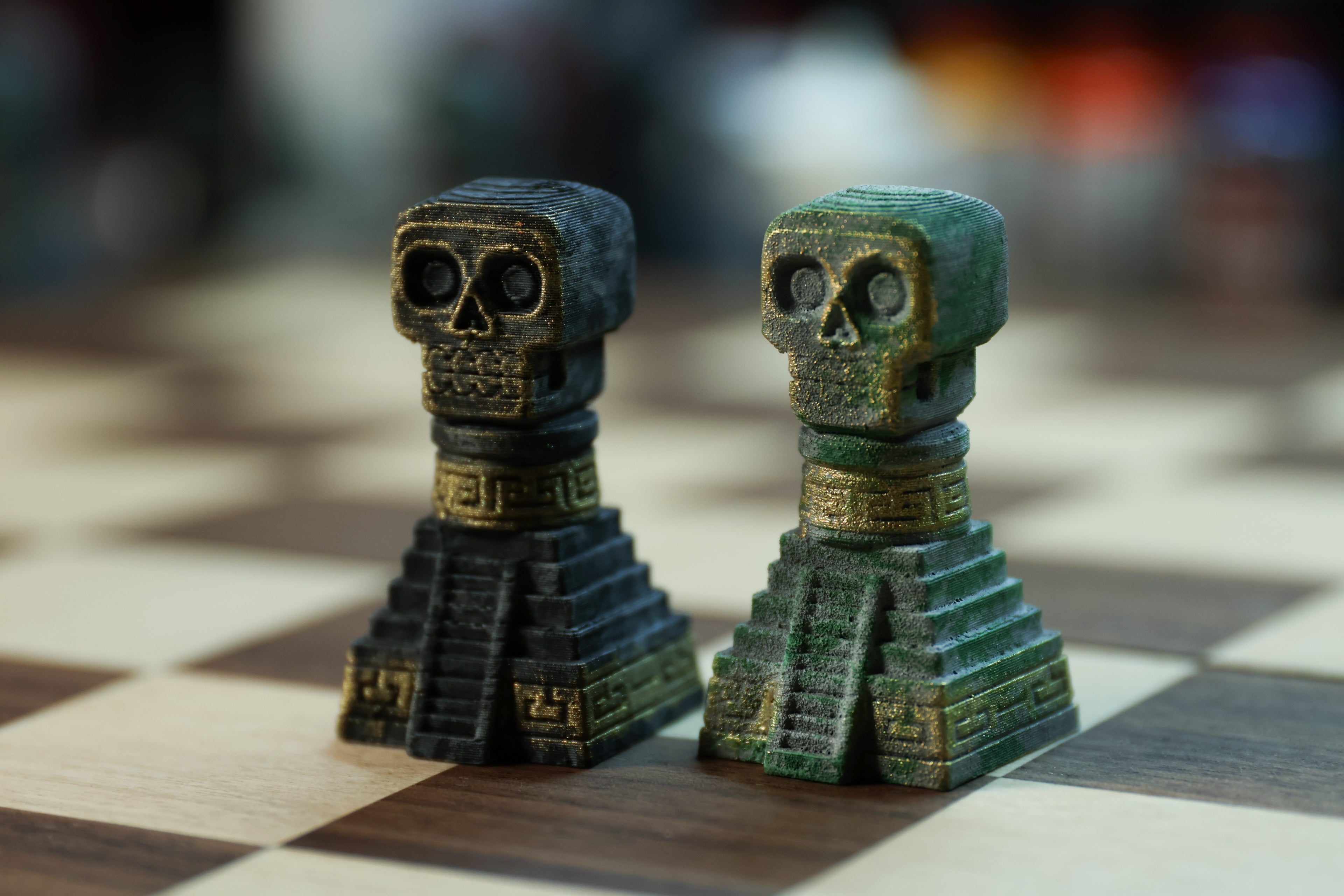 The Aztec Chess Set: Collectable pieces handpainted ancient civilization. Historical gift (No Board).