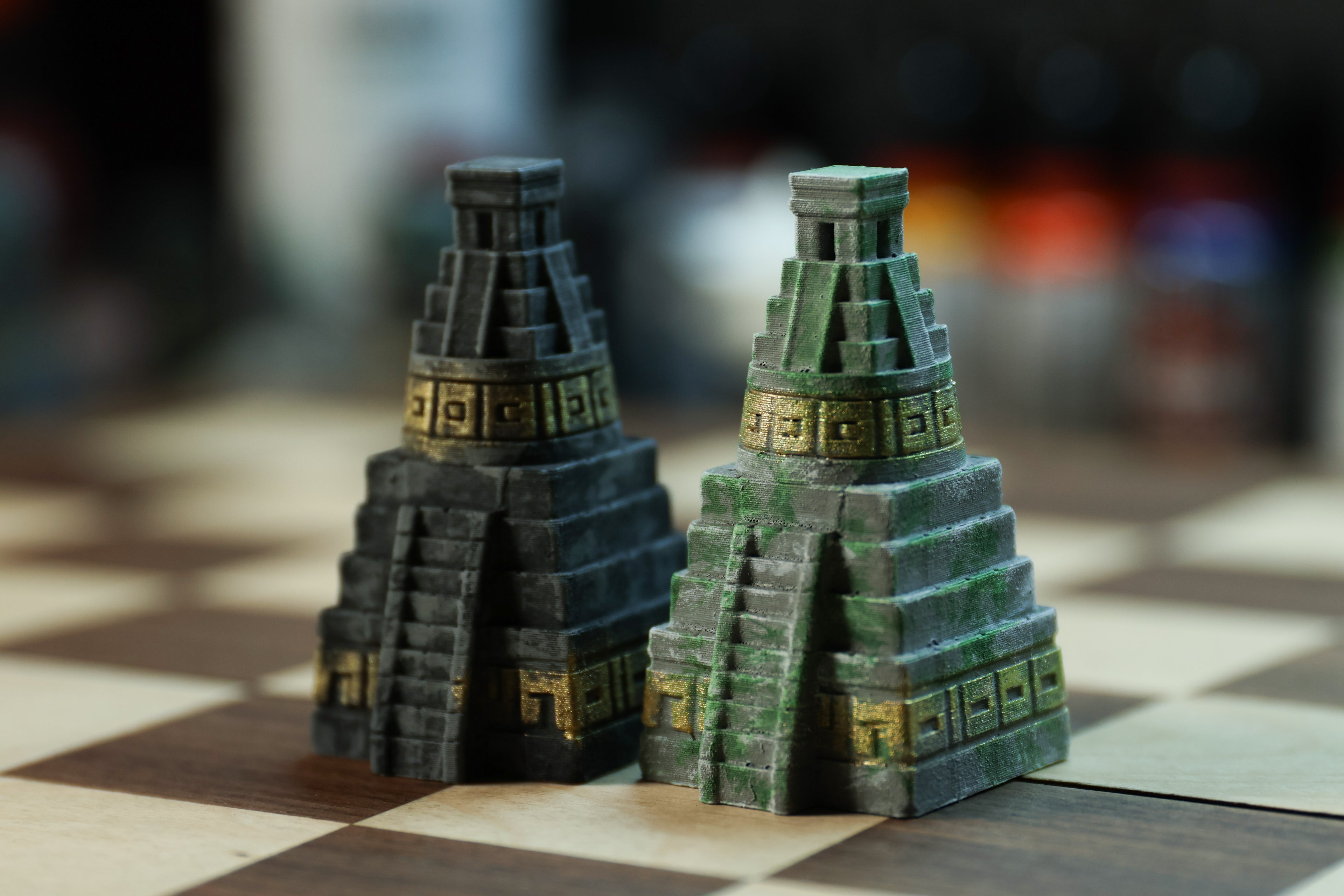 The Aztec Chess Set: Collectable pieces handpainted ancient civilization. Historical gift (No Board).