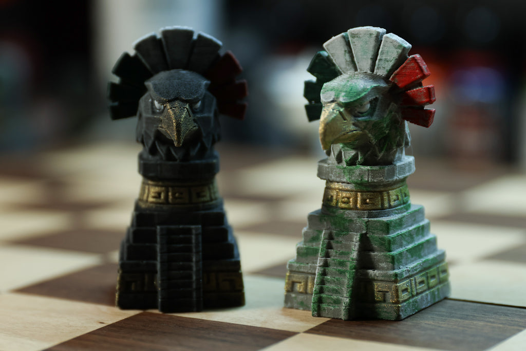 The Aztec Chess Set: Collectable pieces handpainted ancient civilization. Historical gift (No Board).