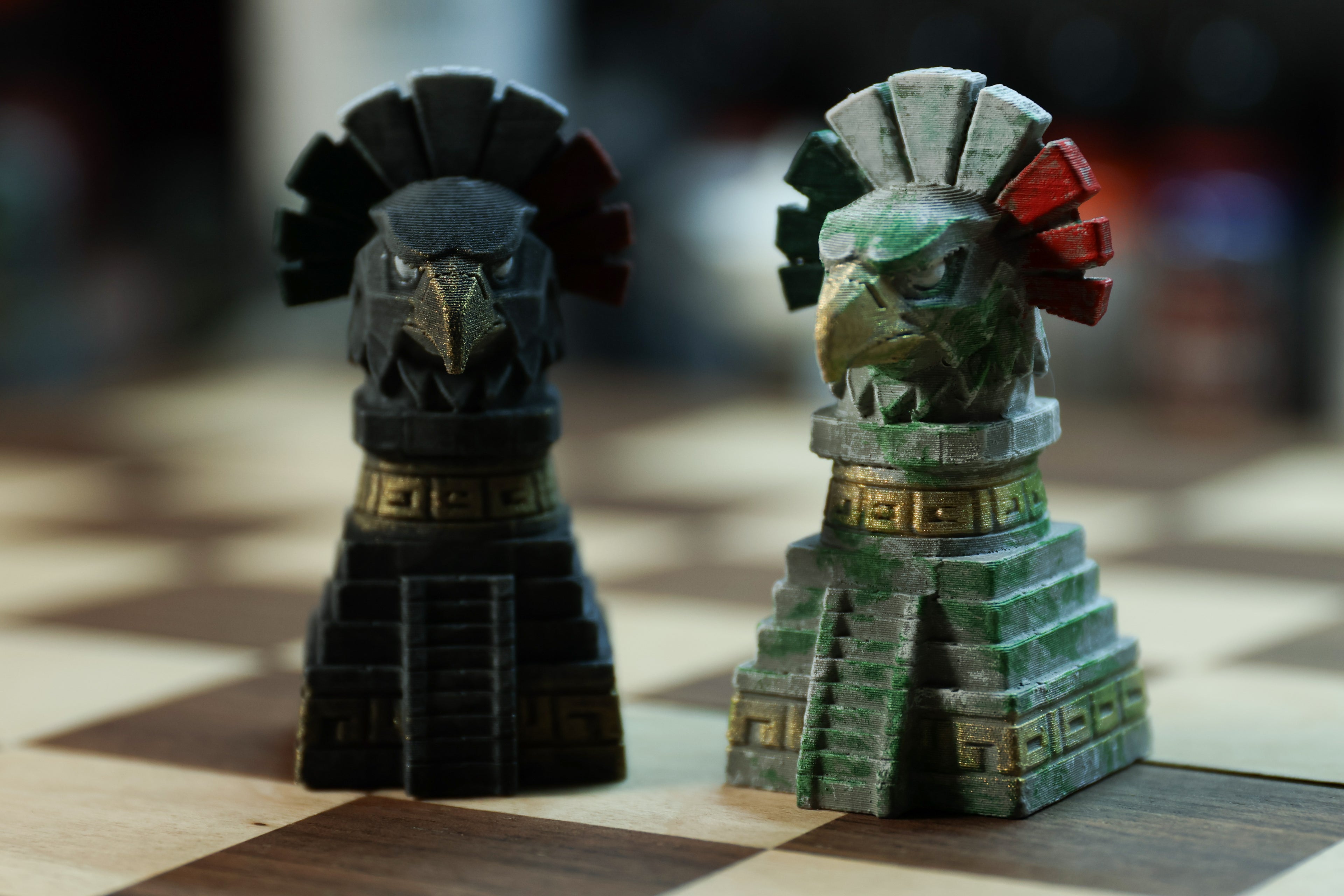 The Aztec Chess Set: Collectable pieces handpainted ancient civilization. Historical gift (No Board).