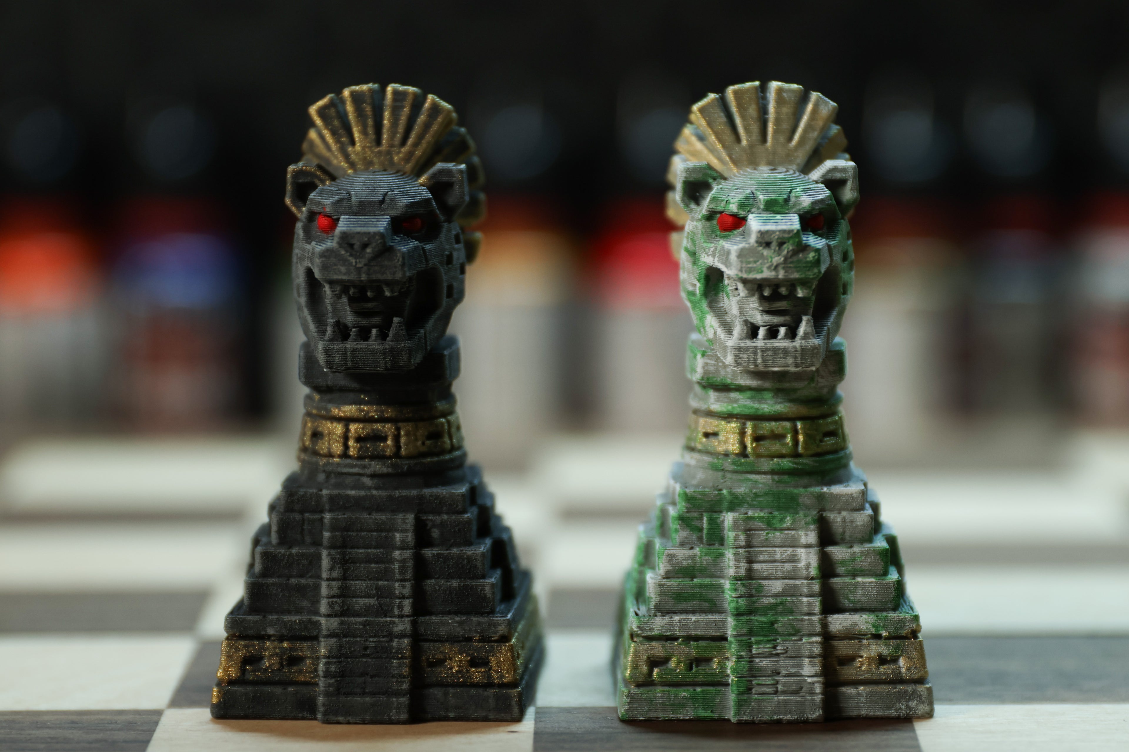 The Aztec Chess Set: Collectable pieces handpainted ancient civilization. Historical gift (No Board).