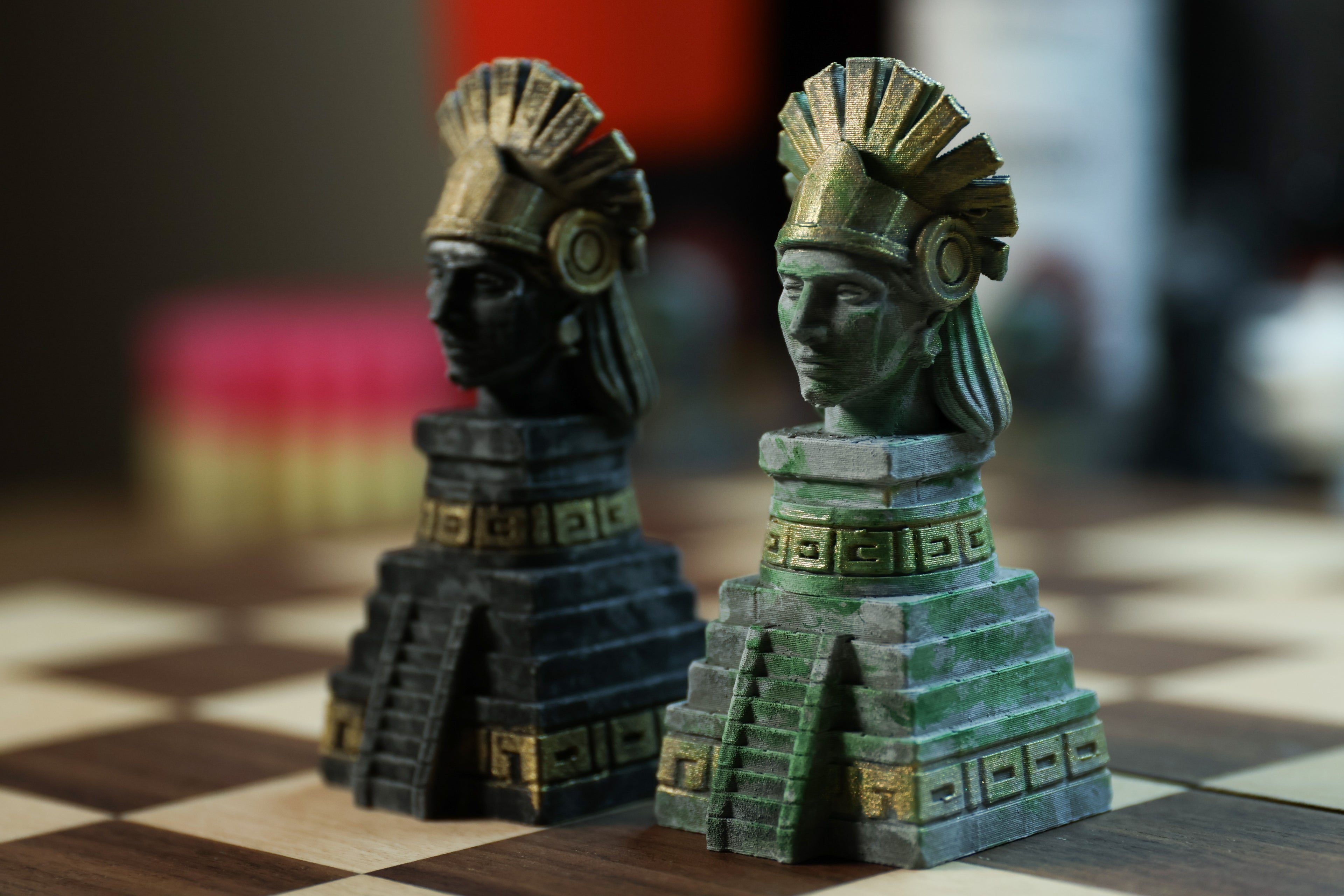 The Aztec Chess Set: Collectable pieces handpainted ancient civilization. Historical gift (No Board).
