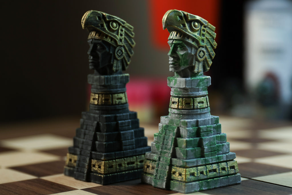 The Aztec Chess Set: Collectable pieces handpainted ancient civilization. Historical gift (No Board).