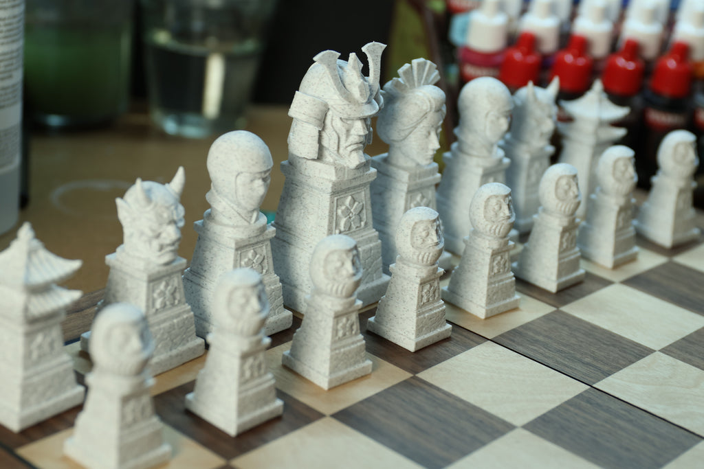 Japanese Chess Set | Unpainted Version | (No Board) Based On Ancient Japanese Civilization | Samurai, Geisha and Ninja