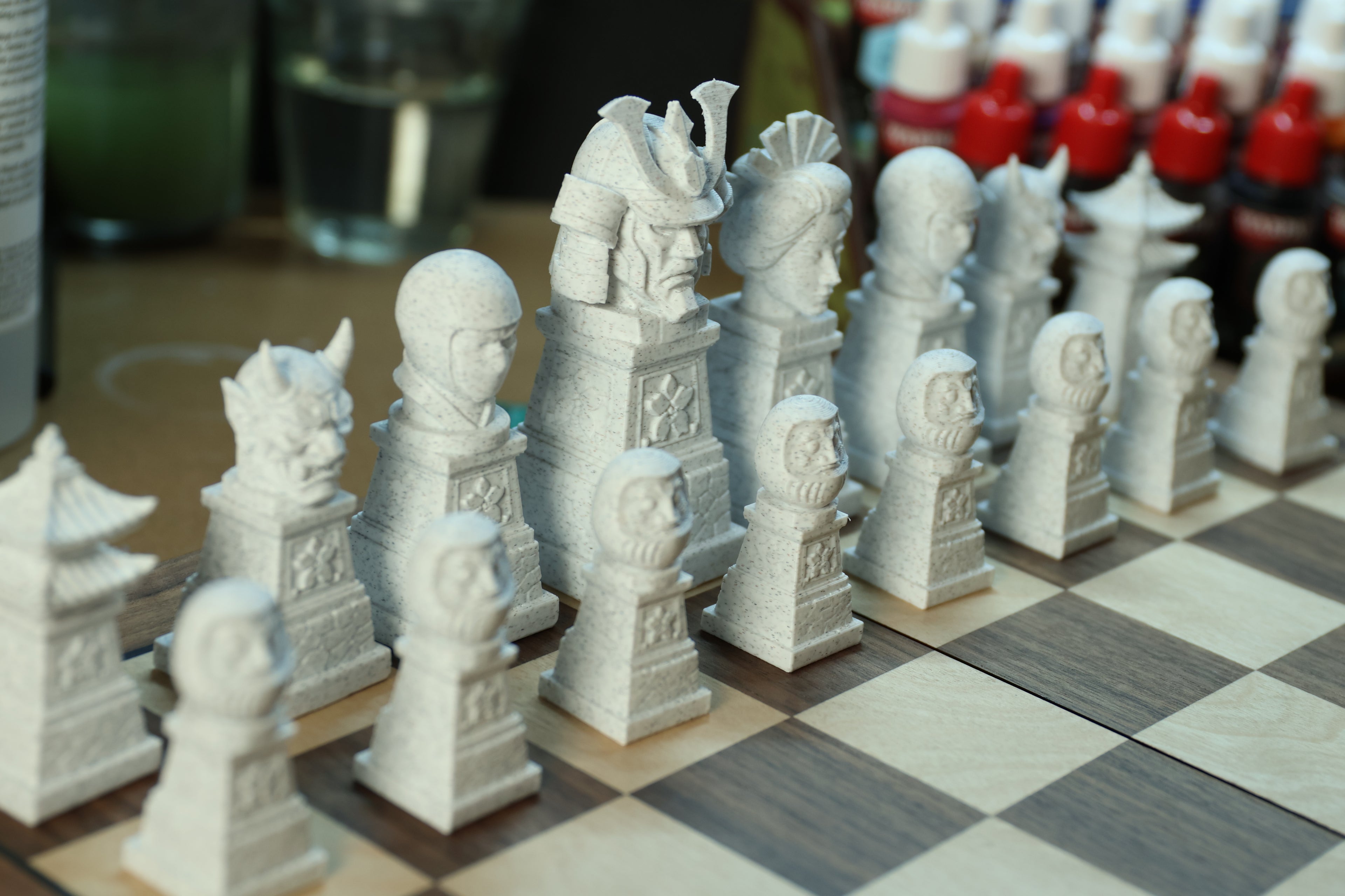 Japanese Chess Set | Unpainted Version | (No Board) Based On Ancient Japanese Civilization | Samurai, Geisha and Ninja