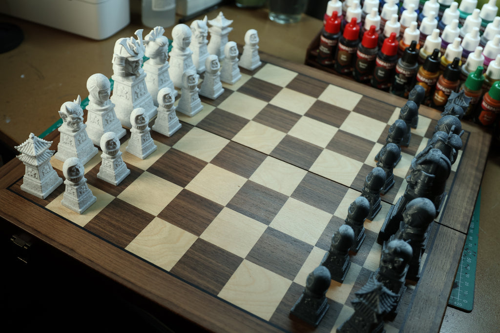 Japanese Chess Set | Unpainted Version | (No Board) Based On Ancient Japanese Civilization | Samurai, Geisha and Ninja