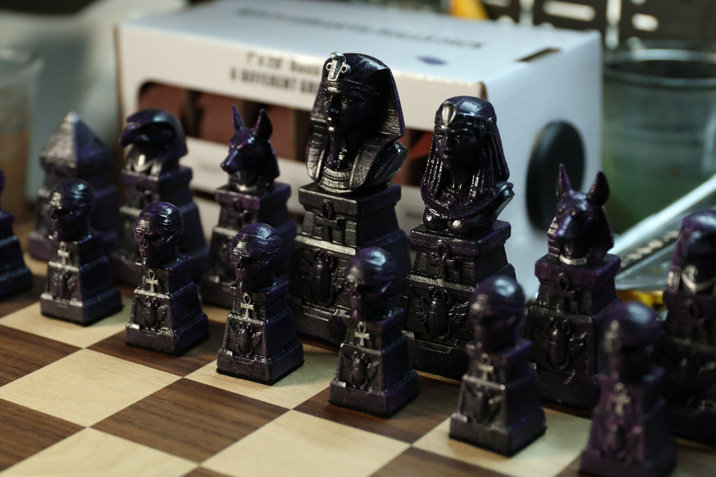 Egyptian Chess Set (NO BOARD) Sandstone Vs Obsidian | Full Chess Set