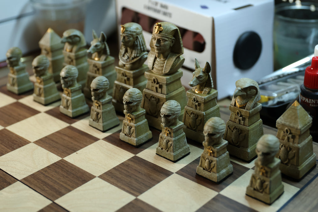 Egyptian Chess Set (NO BOARD) Sandstone Vs Obsidian | Full Chess Set