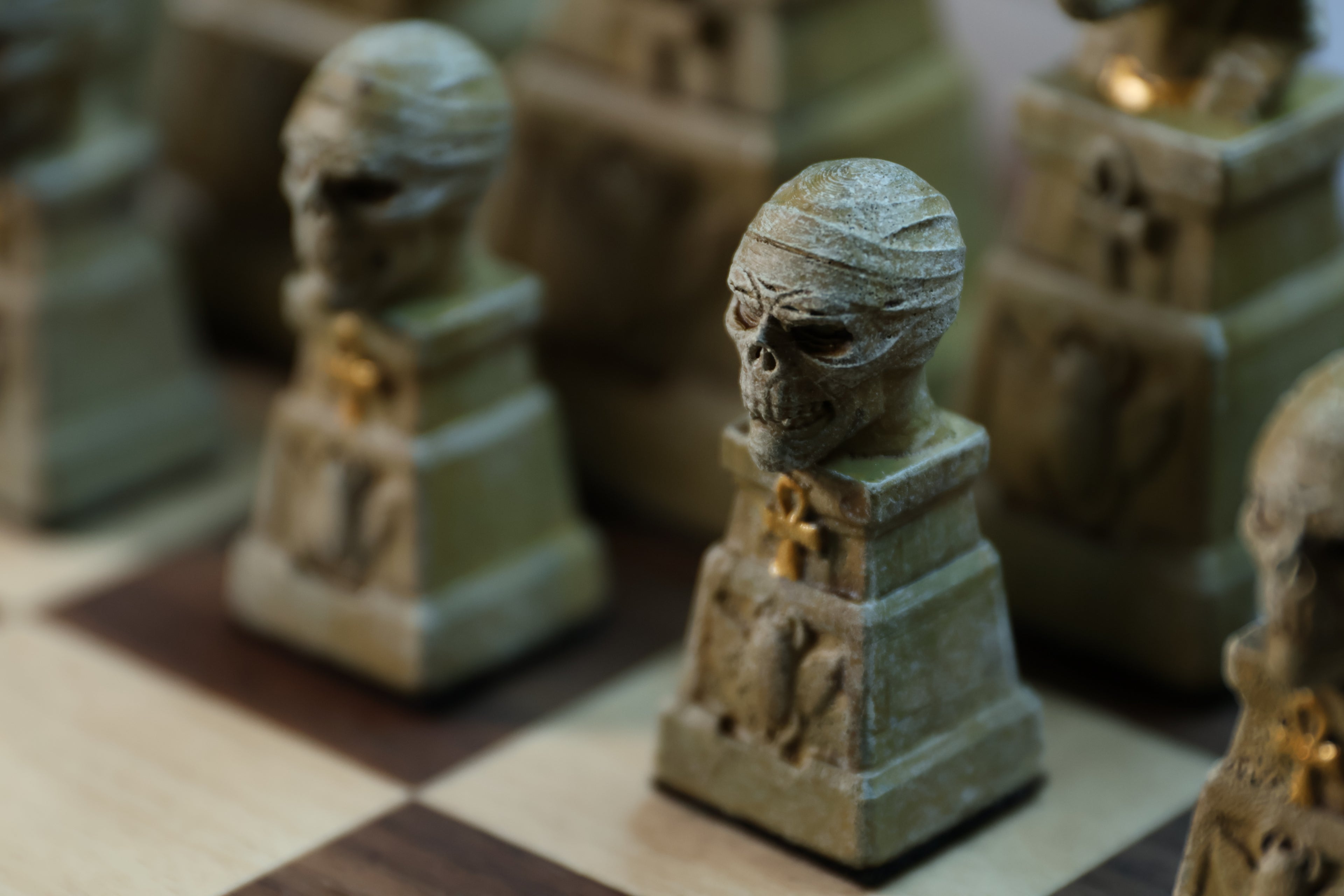 Egyptian Chess Set (NO BOARD) Sandstone Vs Obsidian | Full Chess Set