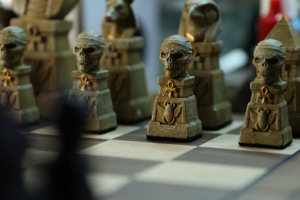 Egyptian Chess Set (NO BOARD) Sandstone Vs Obsidian | Full Chess Set