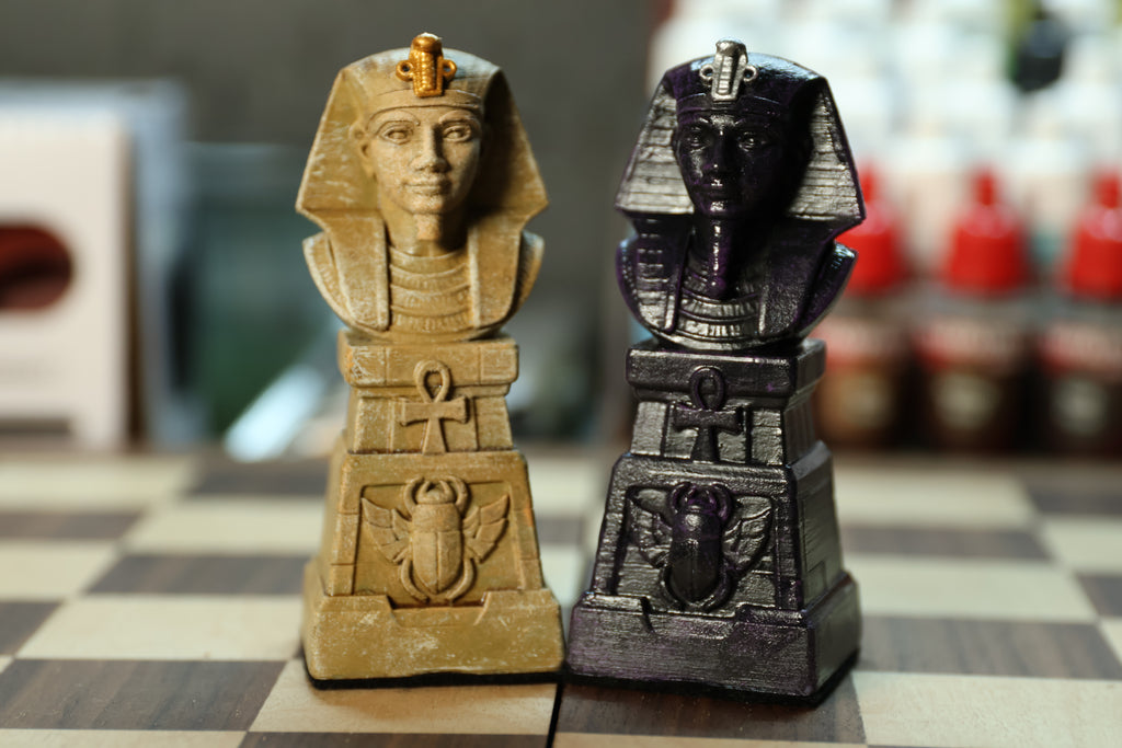 Egyptian Chess Set (NO BOARD) Sandstone Vs Obsidian | Full Chess Set