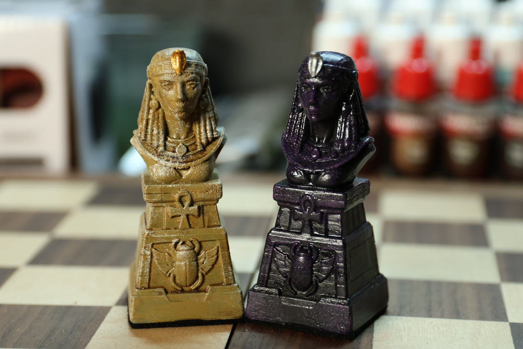 Egyptian Chess Set (NO BOARD) Sandstone Vs Obsidian | Full Chess Set