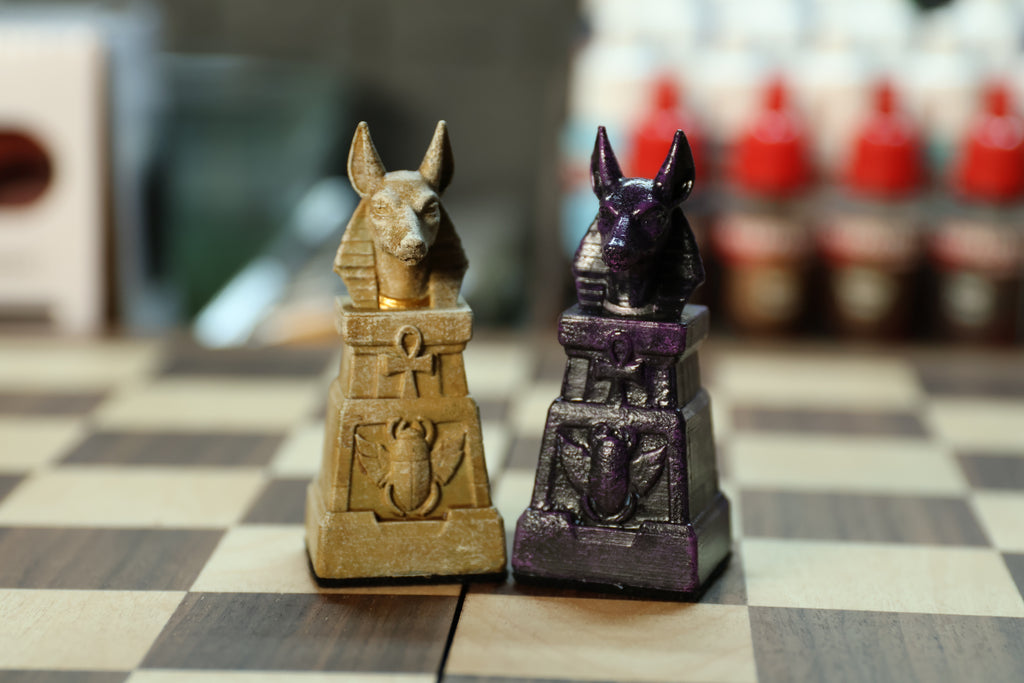 Egyptian Chess Set (NO BOARD) Sandstone Vs Obsidian | Full Chess Set