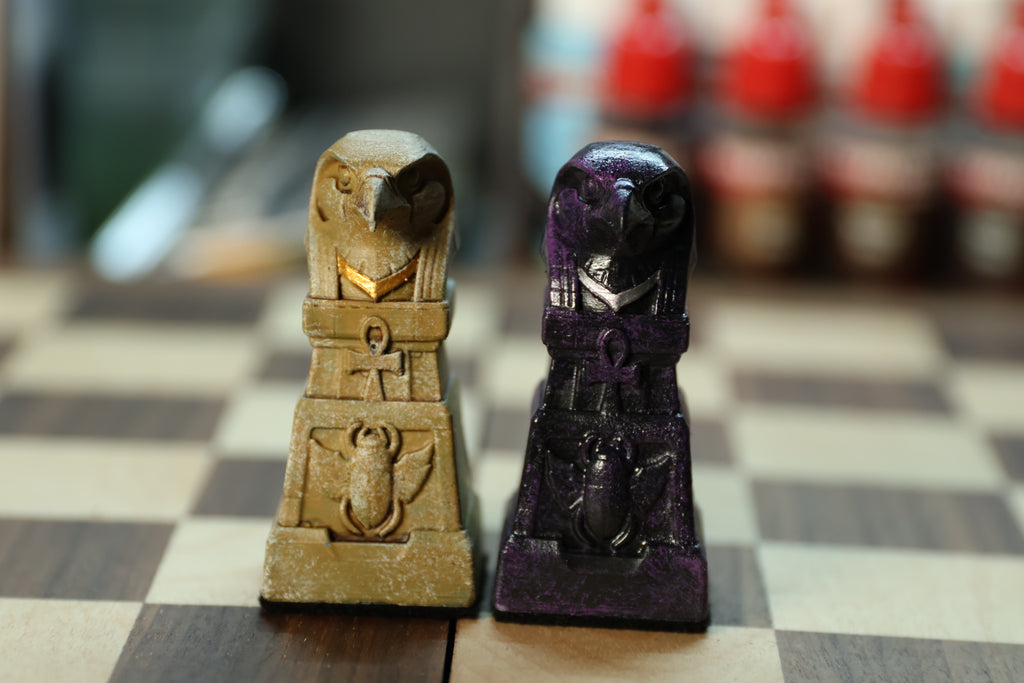 Egyptian Chess Set (NO BOARD) Sandstone Vs Obsidian | Full Chess Set