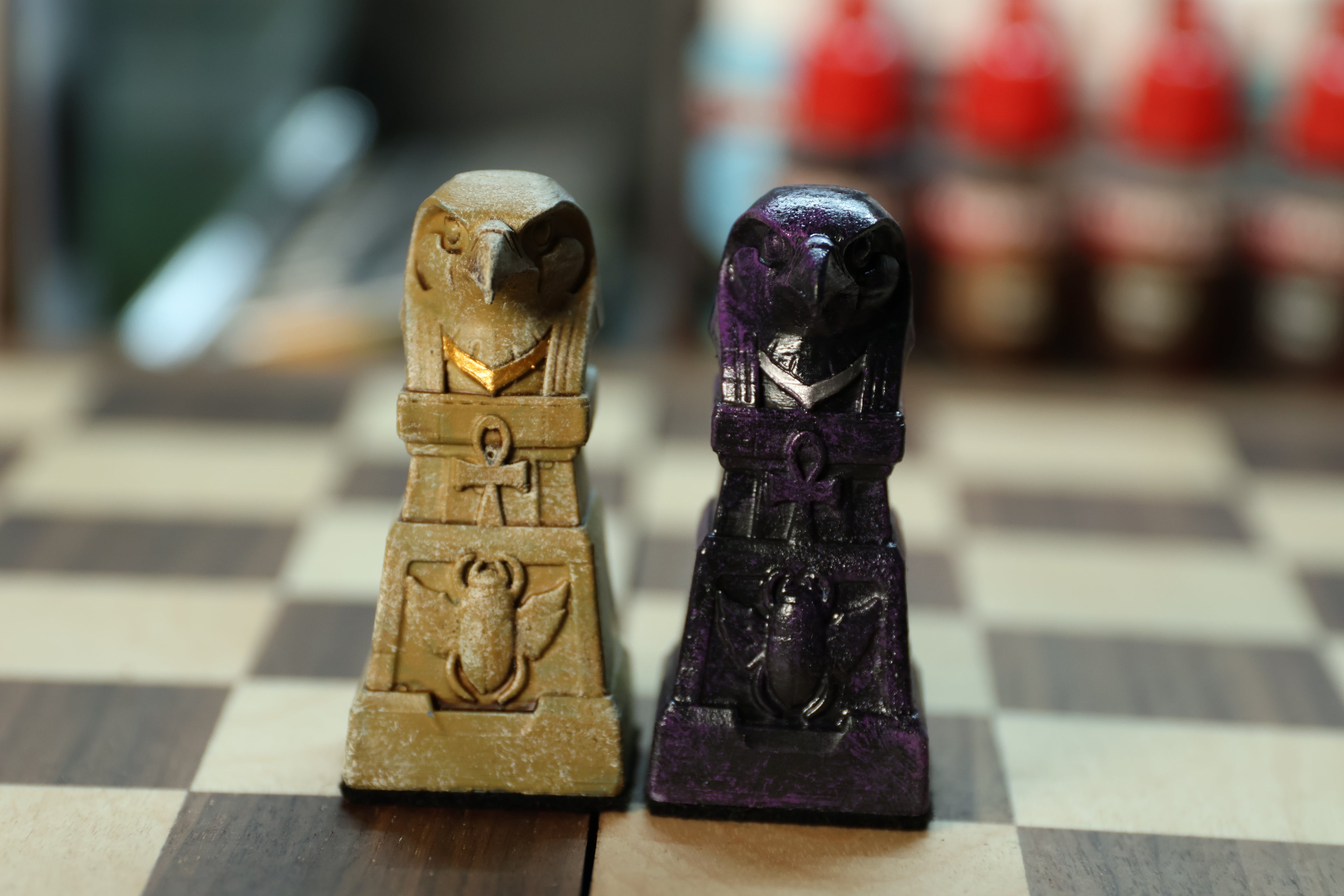Egyptian Chess Set (NO BOARD) Sandstone Vs Obsidian | Full Chess Set