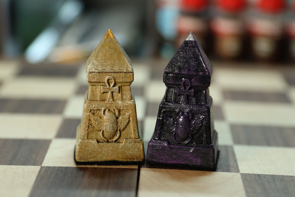 Egyptian Chess Set (NO BOARD) Sandstone Vs Obsidian | Full Chess Set
